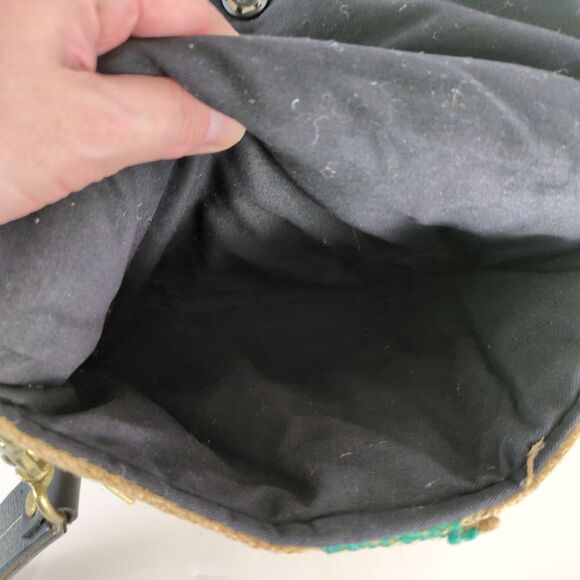 Upcycled Burlap Coffee Sack 11x10" Hand Bag Purse Italian Leather Strap Handle - Picture 7 of 8